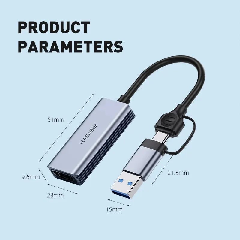 Hagibis USB 3.0 Video Capture Card HDMI-compatible to USB/Type-c Game Grabber Record Ms2130 for Switch Xbox PS4/5 Live Broadcast - luvmoose