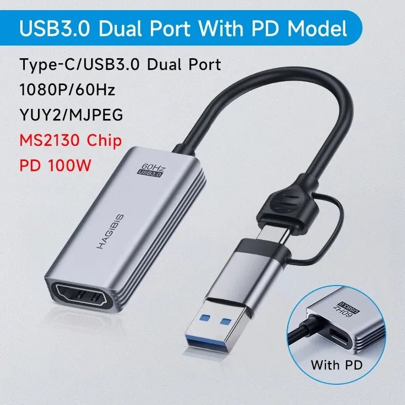 Hagibis USB 3.0 Video Capture Card HDMI-compatible to USB/Type-c Game Grabber Record Ms2130 for Switch Xbox PS4/5 Live Broadcast - luvmoose