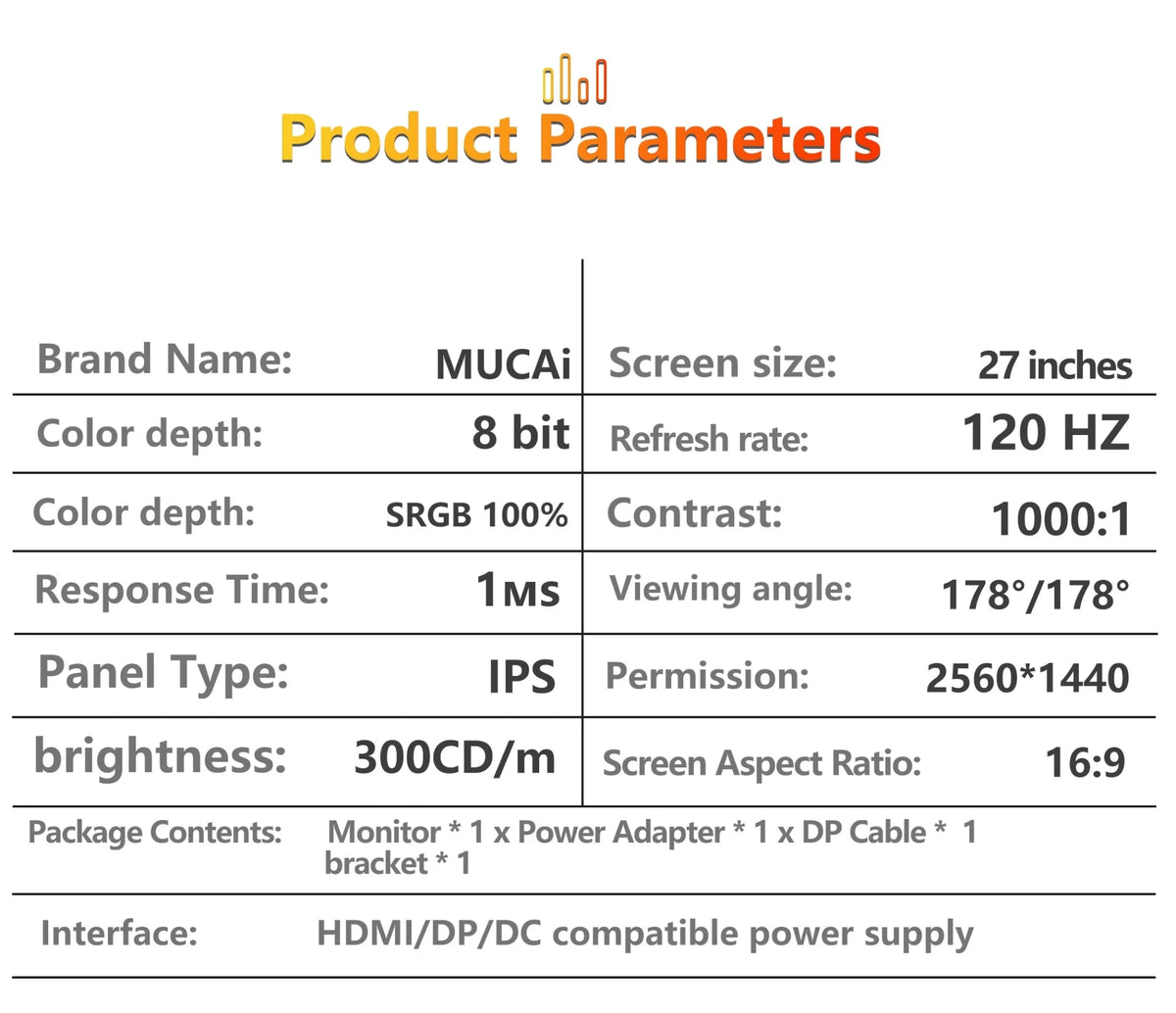 MUCAI N2768- 27 inch 2K monitor 120Hz Resolution2560*1440, DP,HDMI compatible,suitable for desktop/laptop/PS5/Xbox - luvmoose