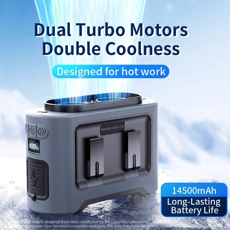 Socoolfan 14500mAh Outdoor Fan Portable Waist Hanging Neck Strong Dual Air Vents Fans for Travel Sports Courier Outdoor Working - luvmoose