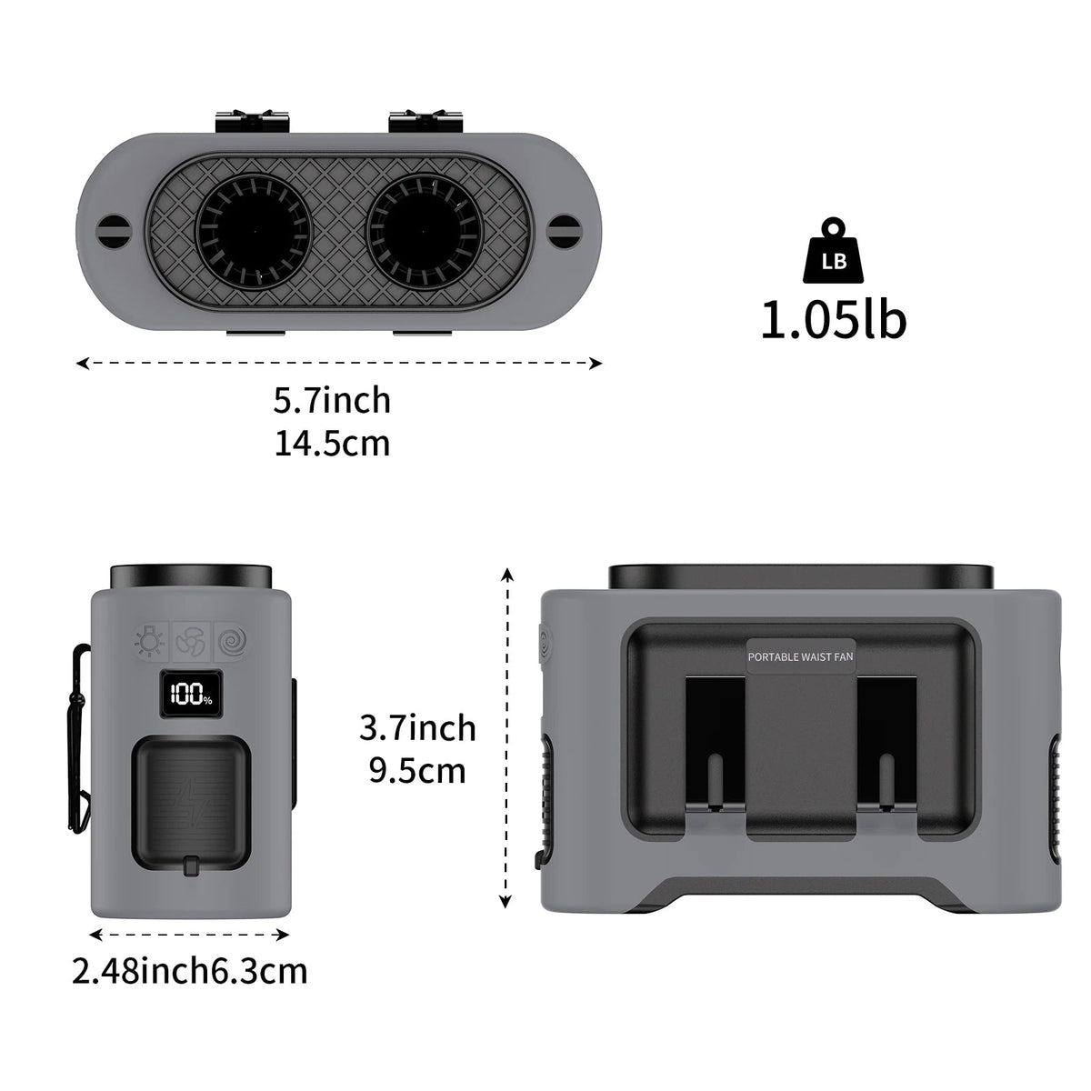 Socoolfan 14500mAh Outdoor Fan Portable Waist Hanging Neck Strong Dual Air Vents Fans for Travel Sports Courier Outdoor Working - luvmoose