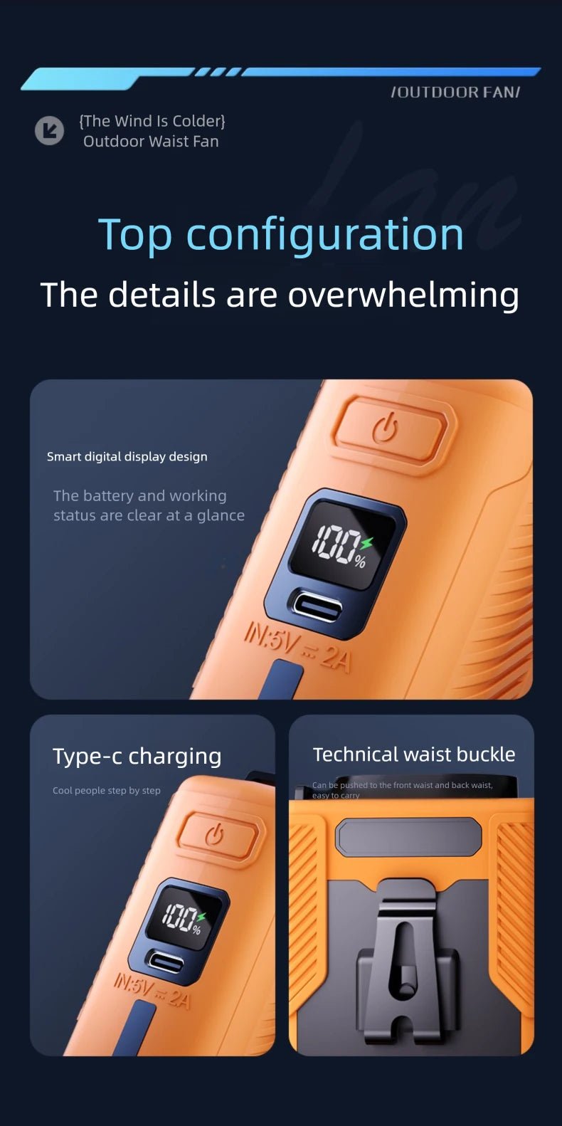 2026 13500RPM High-speed Waist Hanging Electric Fan Portable 6000mAh Power Bank Clip Waist Outdoor Construction Site Small Fan - luvmoose