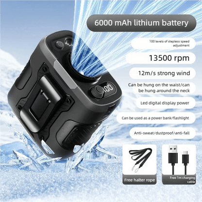 2026 13500RPM High-speed Waist Hanging Electric Fan Portable 6000mAh Power Bank Clip Waist Outdoor Construction Site Small Fan - luvmoose