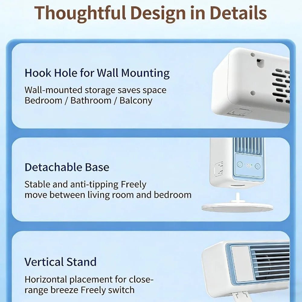 3600mAh USB Rechargeable Tower Fan 3 Speeds Quiet Bladeless Desktop Fan with Remote Control Portable Air Cooler for Home Office - luvmoose