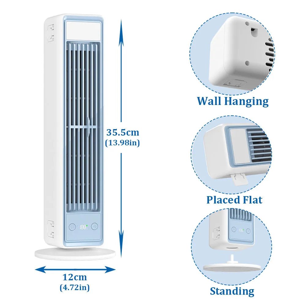 3600mAh USB Rechargeable Tower Fan 3 Speeds Quiet Bladeless Desktop Fan with Remote Control Portable Air Cooler for Home Office - luvmoose