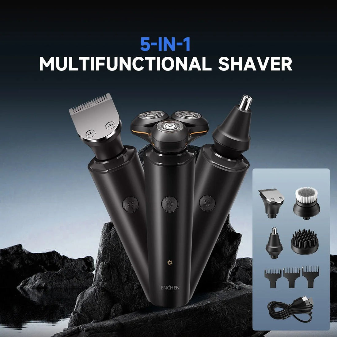 ENCHEN X8S-C Electric Shaver With 4 Replacement Heads Multi-Purpose Waterproof Type-C Rechargeable Portable Men Beard Trimmer - luvmoose