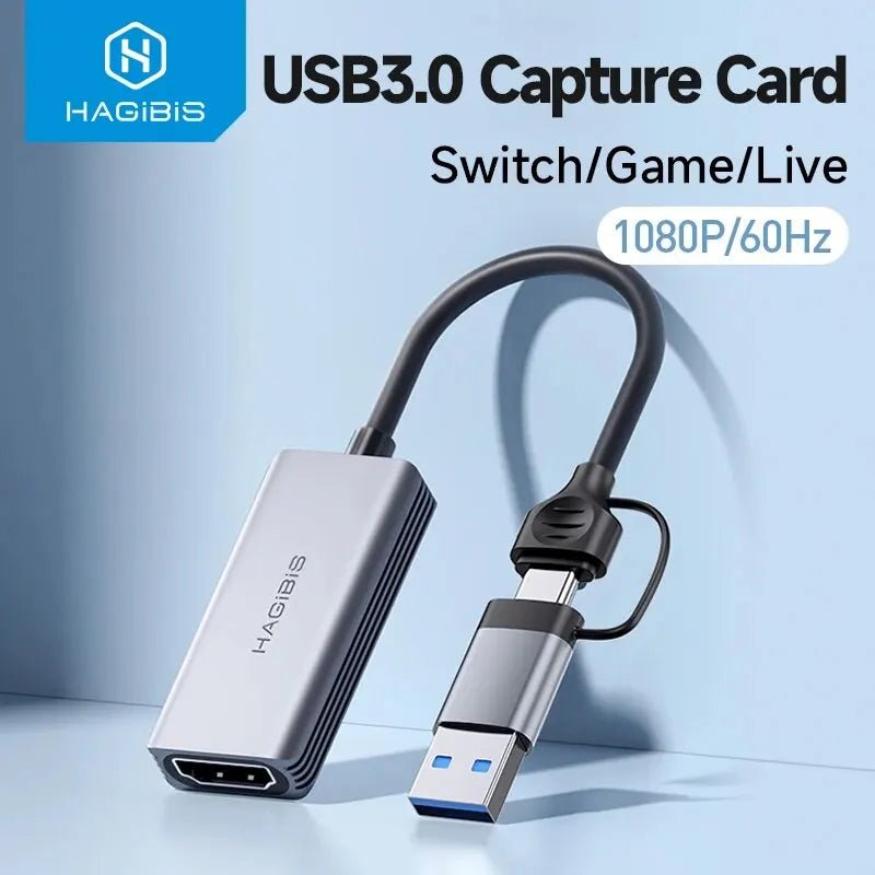 Hagibis USB 3.0 Video Capture Card HDMI-compatible to USB/Type-c Game Grabber Record Ms2130 for Switch Xbox PS4/5 Live Broadcast - luvmoose
