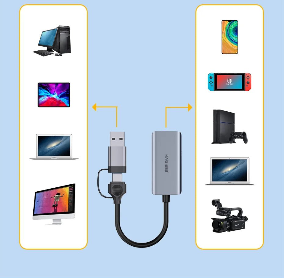 Hagibis USB 3.0 Video Capture Card HDMI-compatible to USB/Type-c Game Grabber Record Ms2130 for Switch Xbox PS4/5 Live Broadcast - luvmoose