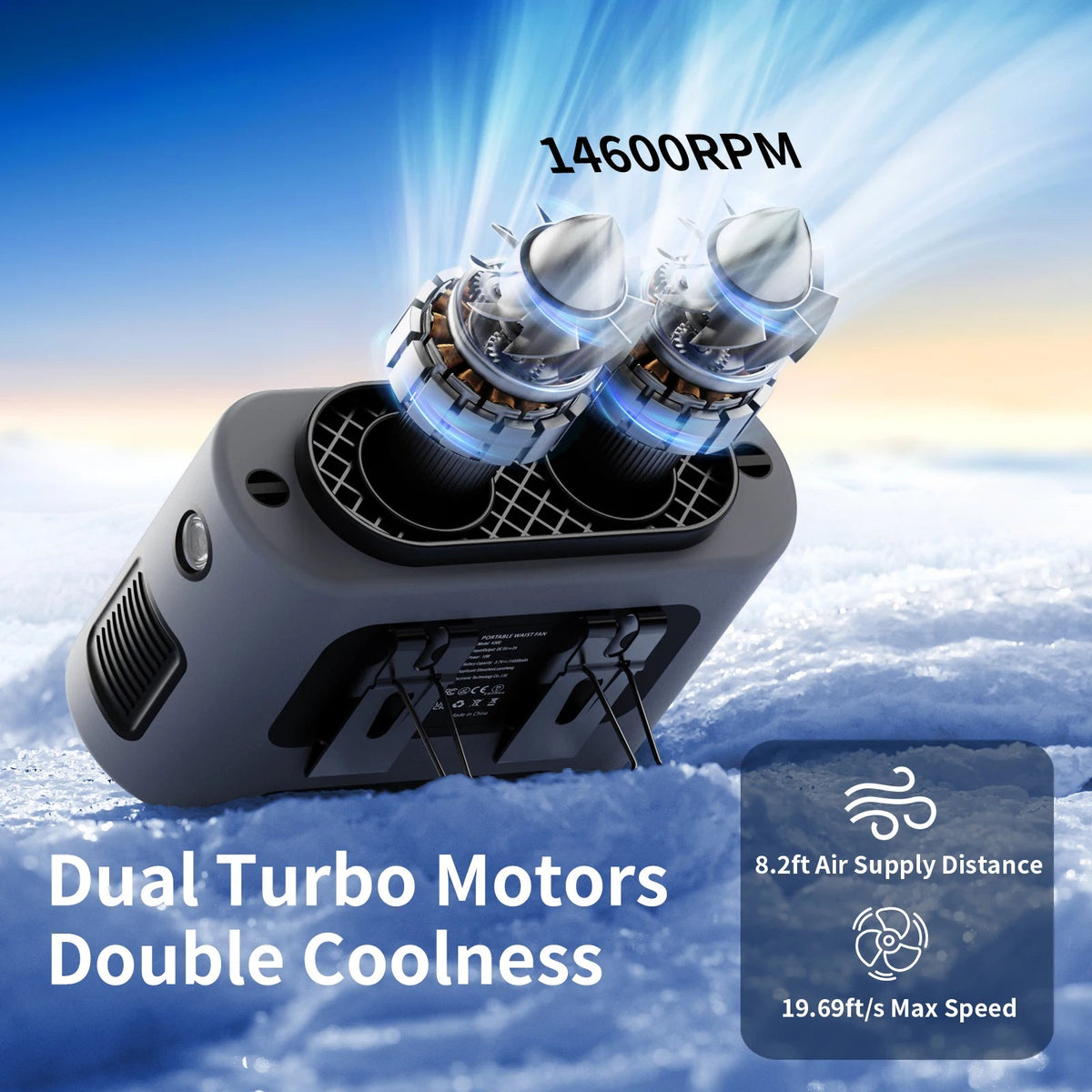 Socoolfan 14500mAh Outdoor Fan Portable Waist Hanging Neck Strong Dual Air Vents Fans for Travel Sports Courier Outdoor Working - luvmoose