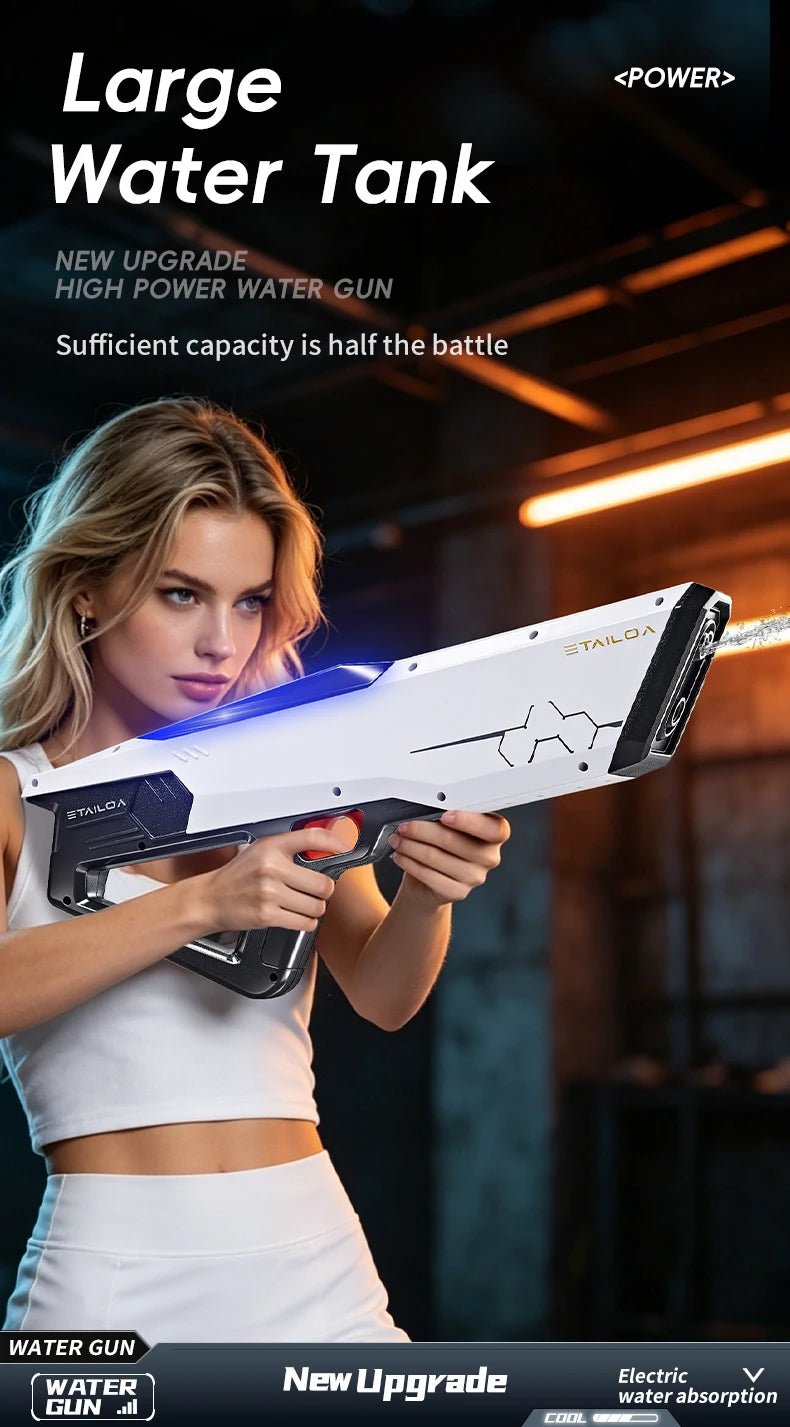 Technological Light-Emitting Electric Continuous Water Gun with Built-In Rechargeable Battery, Summer Outdoor Water Toy Gun - luvmoose